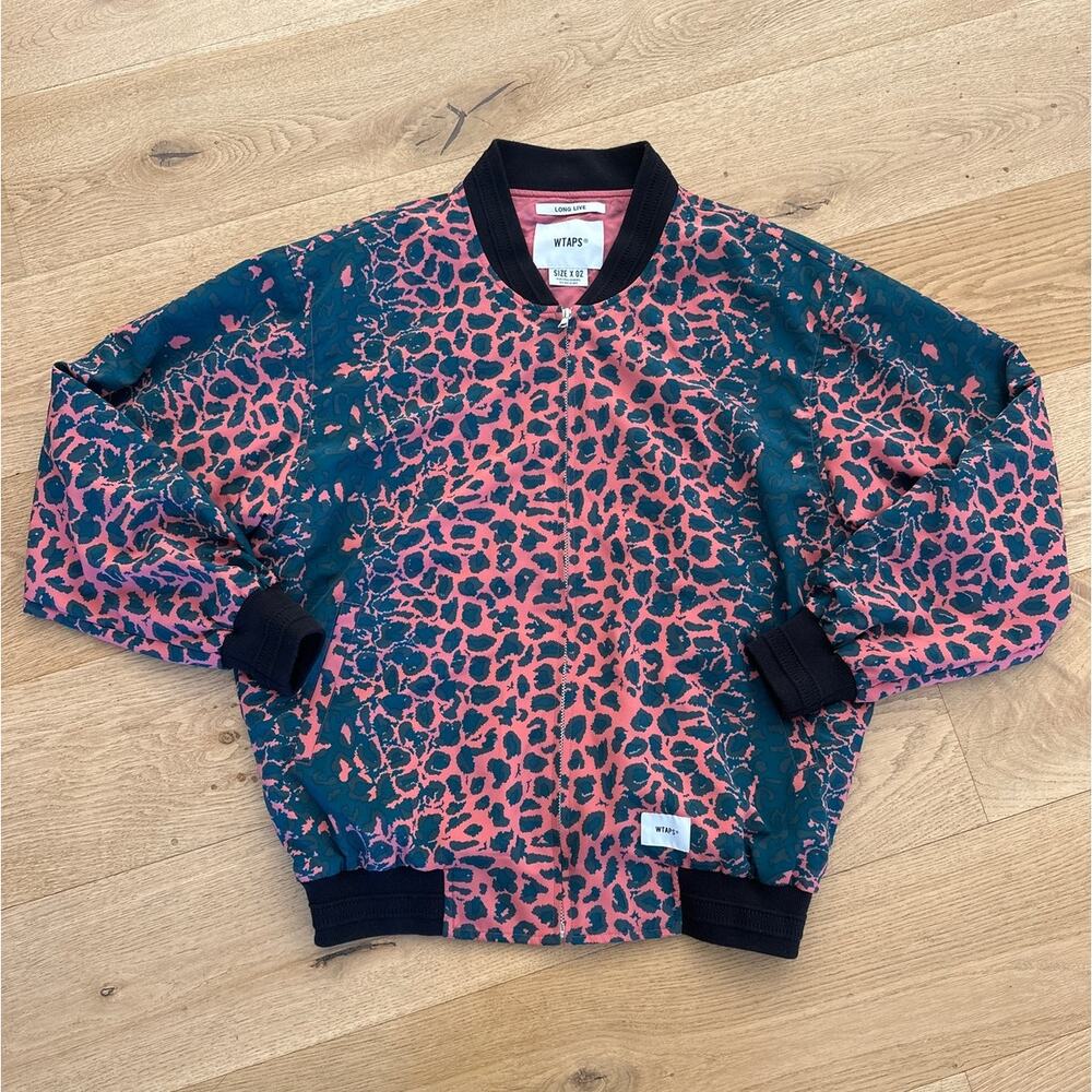 WTAPS - Leopard Print Faille Camo Bomber Jacket in Teal Green & Pink